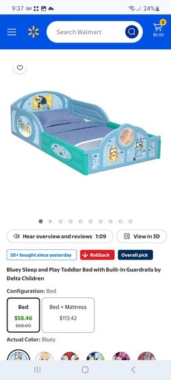 Bluey Sleep and Play Toddler Bed with Built-In Guardrails by Delta Children $45