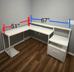 L Shape White Desk
