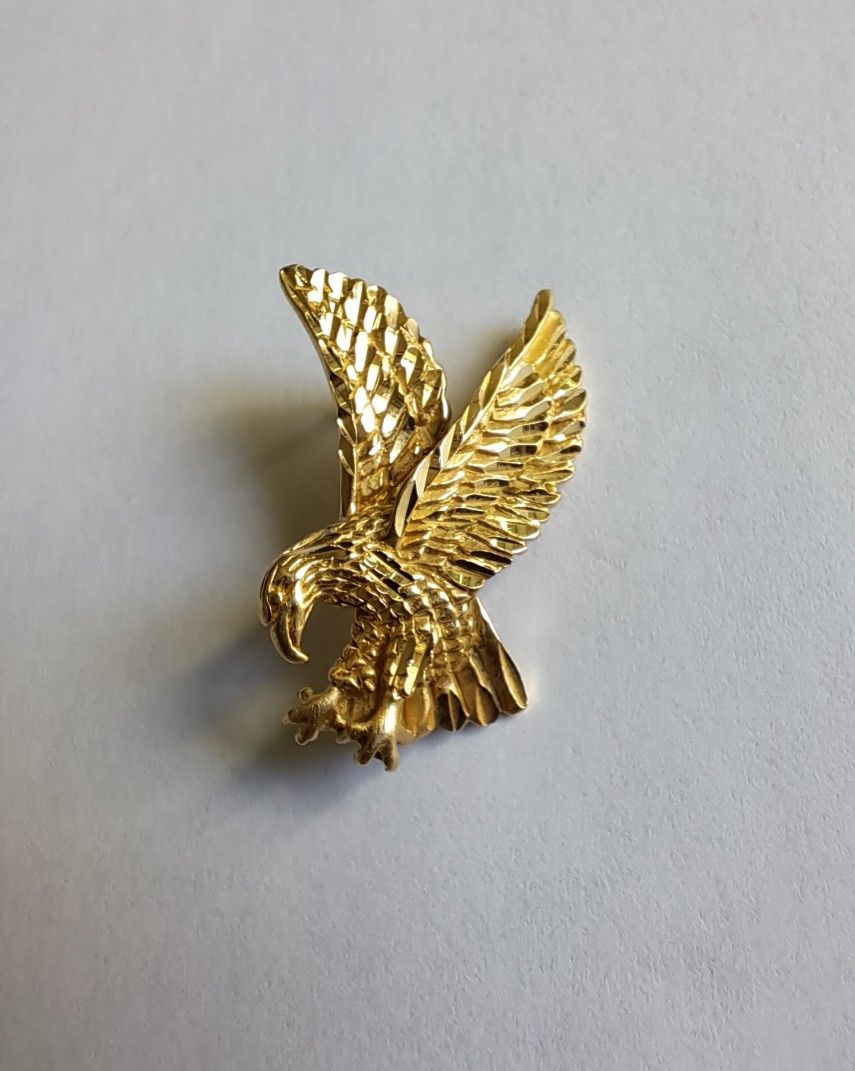 14k Gold Eagle Pendant - Brilliant Diamond Cut - Vintage