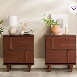 Modern Detailed 2-Drawer Solid Wood Nightstand, Set Of 2