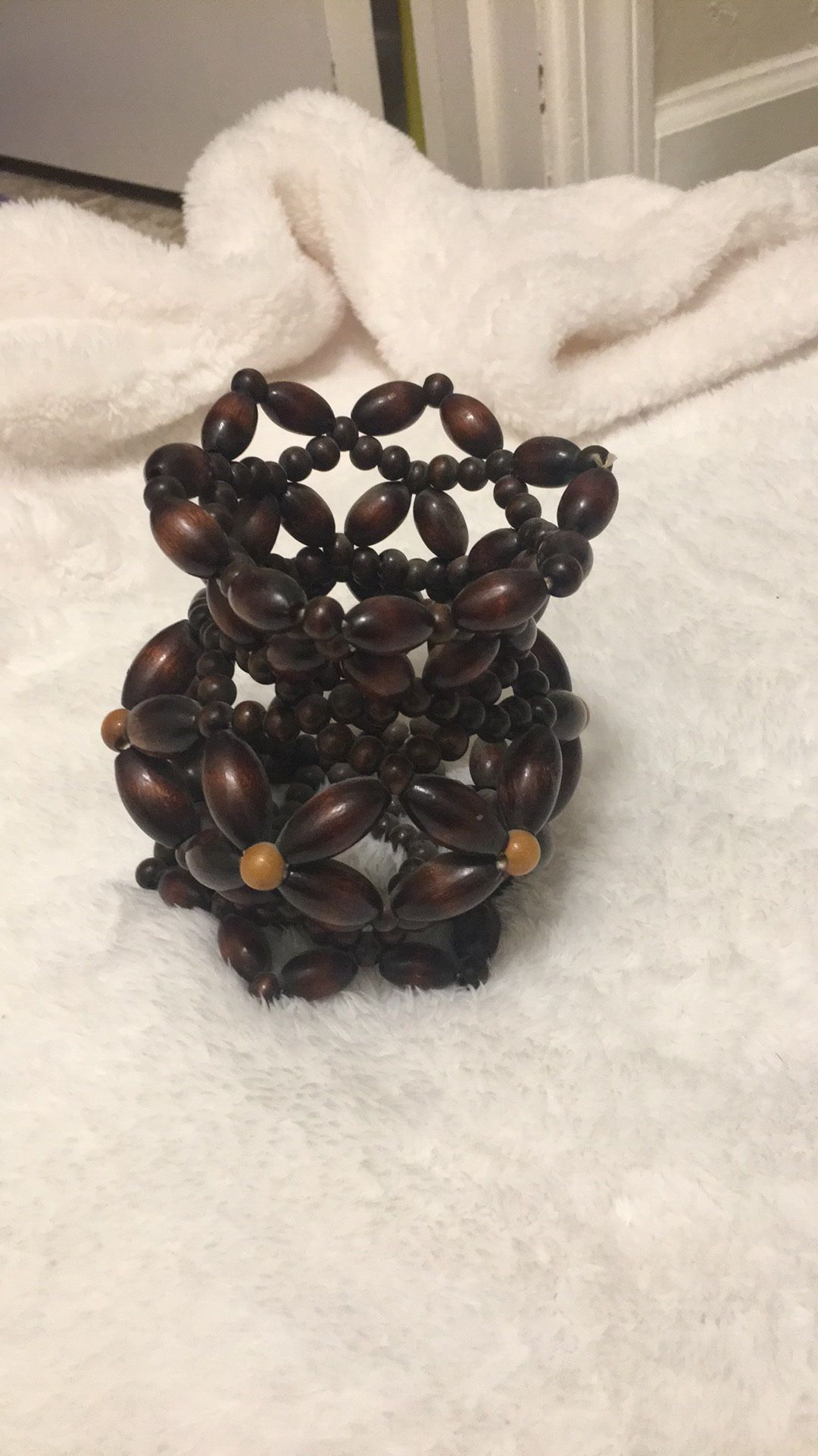 Wood beaded flower vase