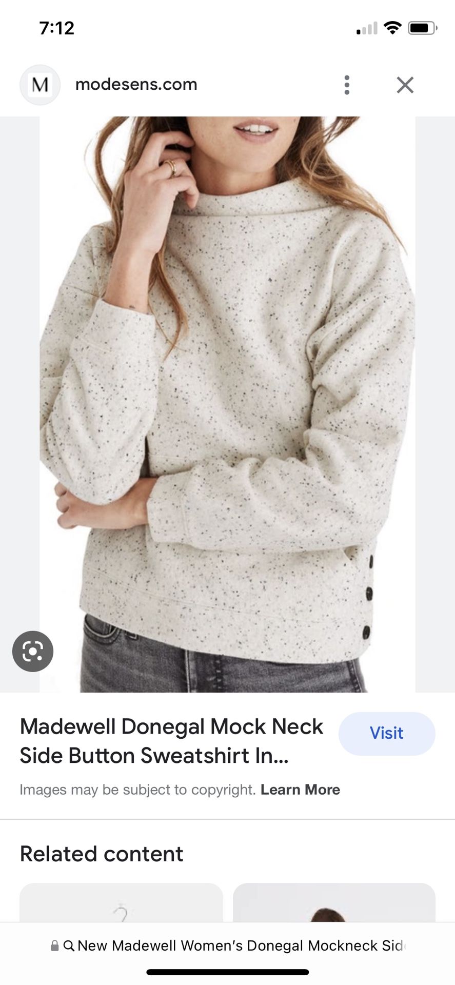 New Madewell Women’s Donegal Mockneck Side-Button Pullover Sweatshirt size MED