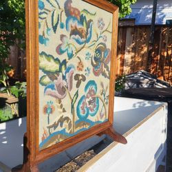 Antique Rare Needlepoint Fire Place Screen