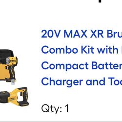 DeWalt 20 volt Max Brushless combo kit includes hammer drill, driver drill, sawzall, and flashlight  with power stack compact battery 5.0Ah, charger a