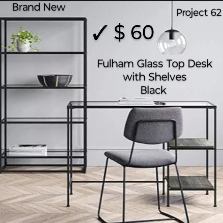 Brand New Fulham Glass Top With Wood Shelves Black