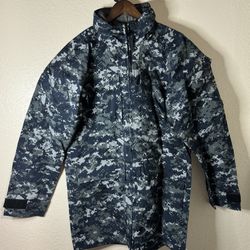 US Navy USN Working Uniform Parka Size Small XX-Long Blue Digital Camo