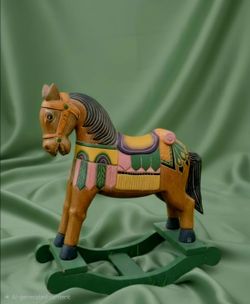Vintage Wooden Handcrafted Handpainted Rocking Horse Vintage Folk Art 19"×16.5"