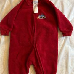 Size 3-6 Month, Red Fleece Baby Footed Pj Pajamas 