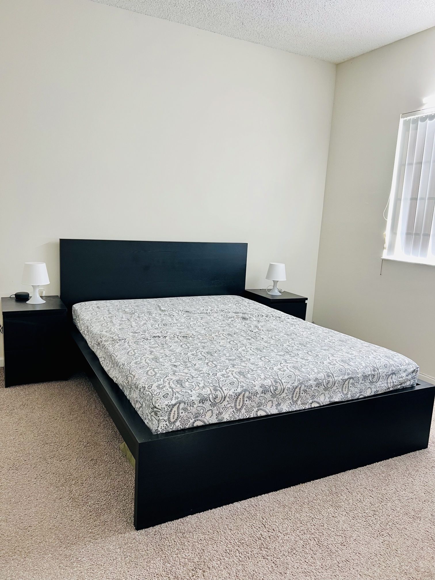 Black Bed Frame with 2 Nightstands