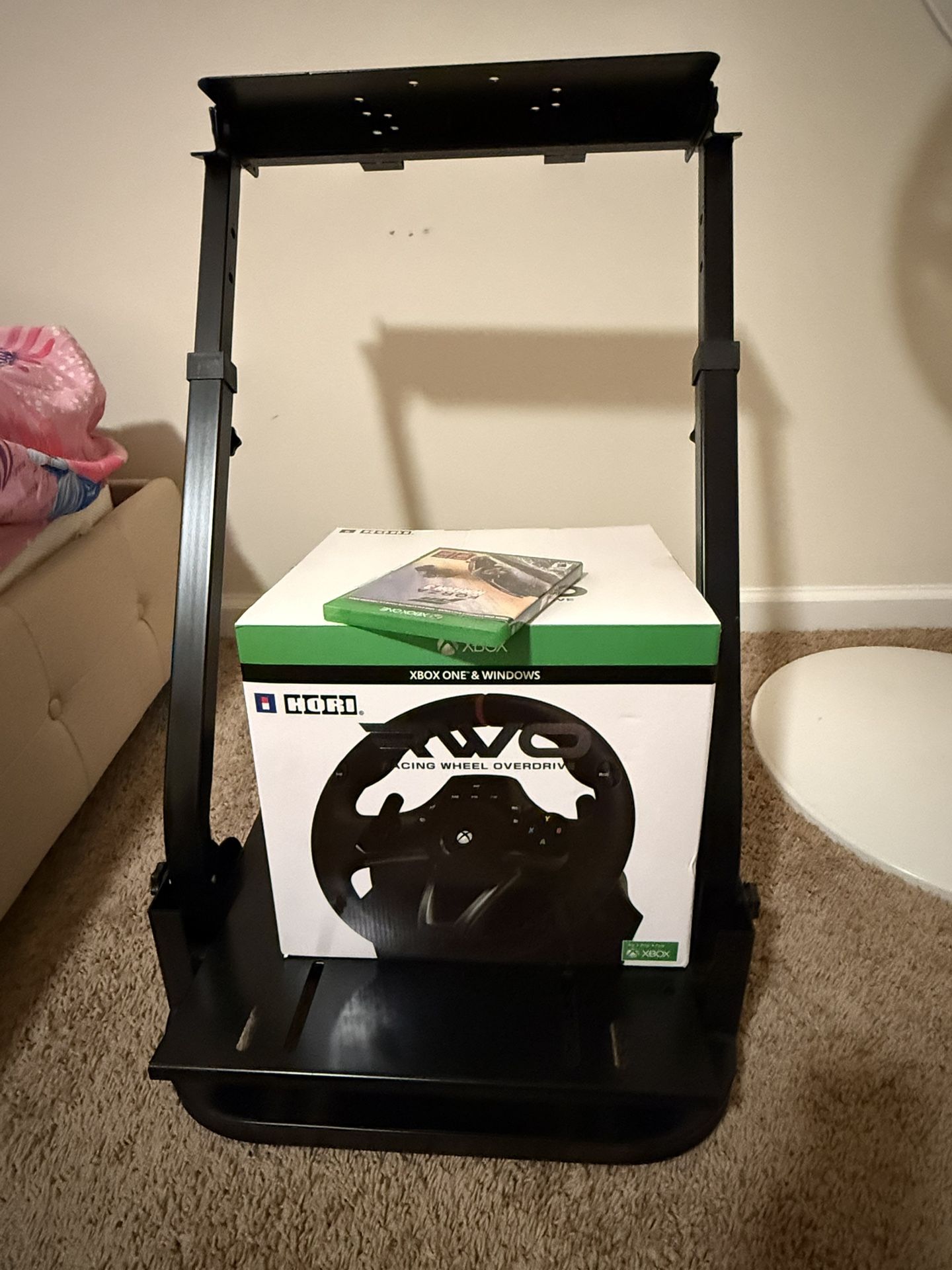 Gaming Wheel Stand With Hori Wheels and XBox One CD