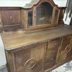 Beautiful Antique Oak Hutch Dresser Cabinet
