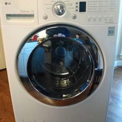 front-load LG washing machine in white