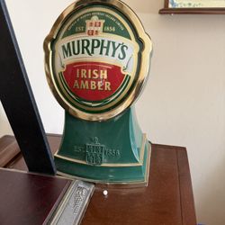 Murphy’s Irish Amber Beer Tap Handle with Drip Tray – Vintage Bar Collectible