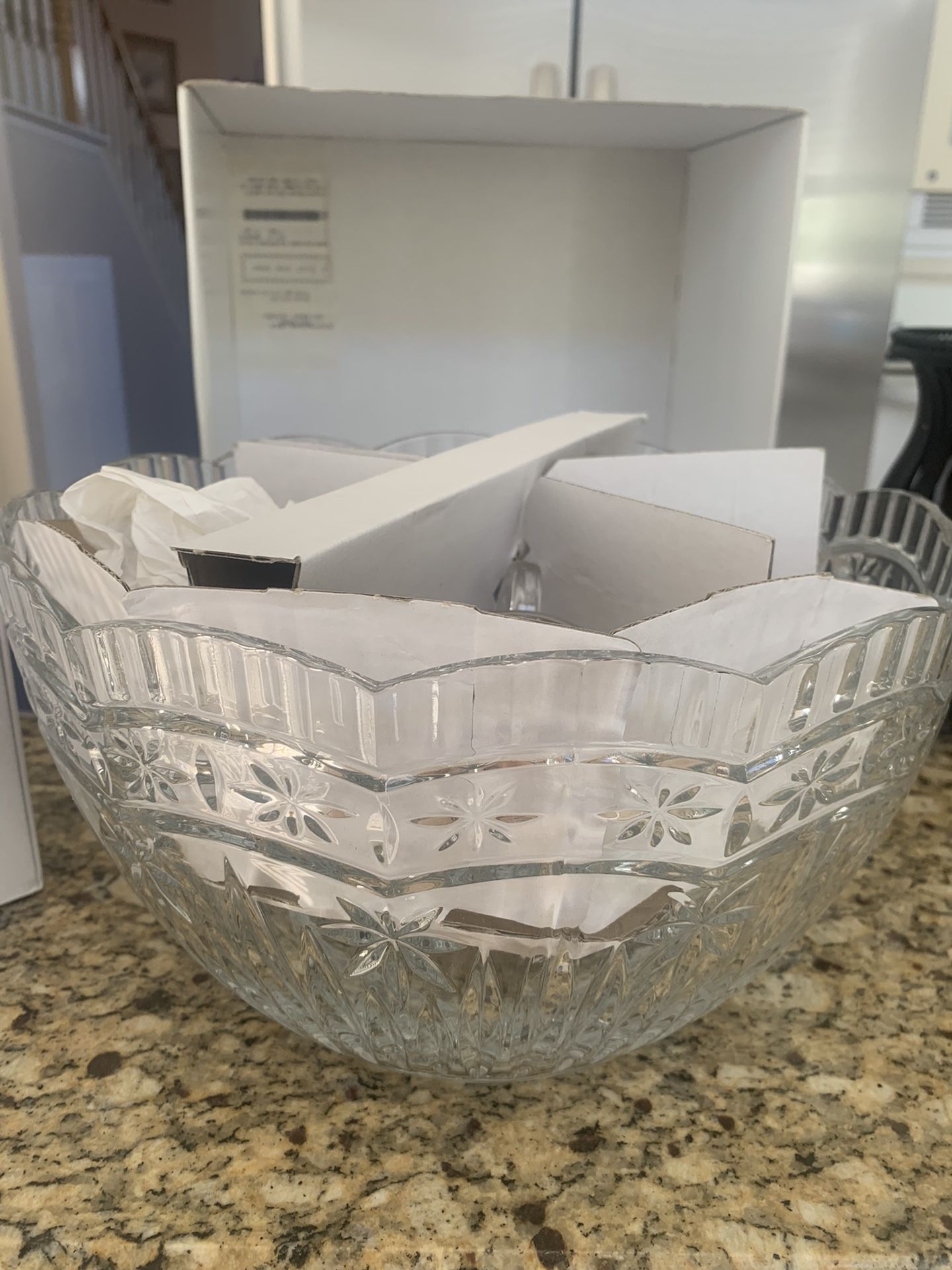 Crystal Punch Bowl W/5 Cups In Box