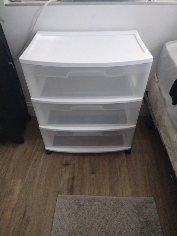 Sterilite Wide 3 Drawer Cart, Clear Plastic Storage Drawers, Wheels Included, White