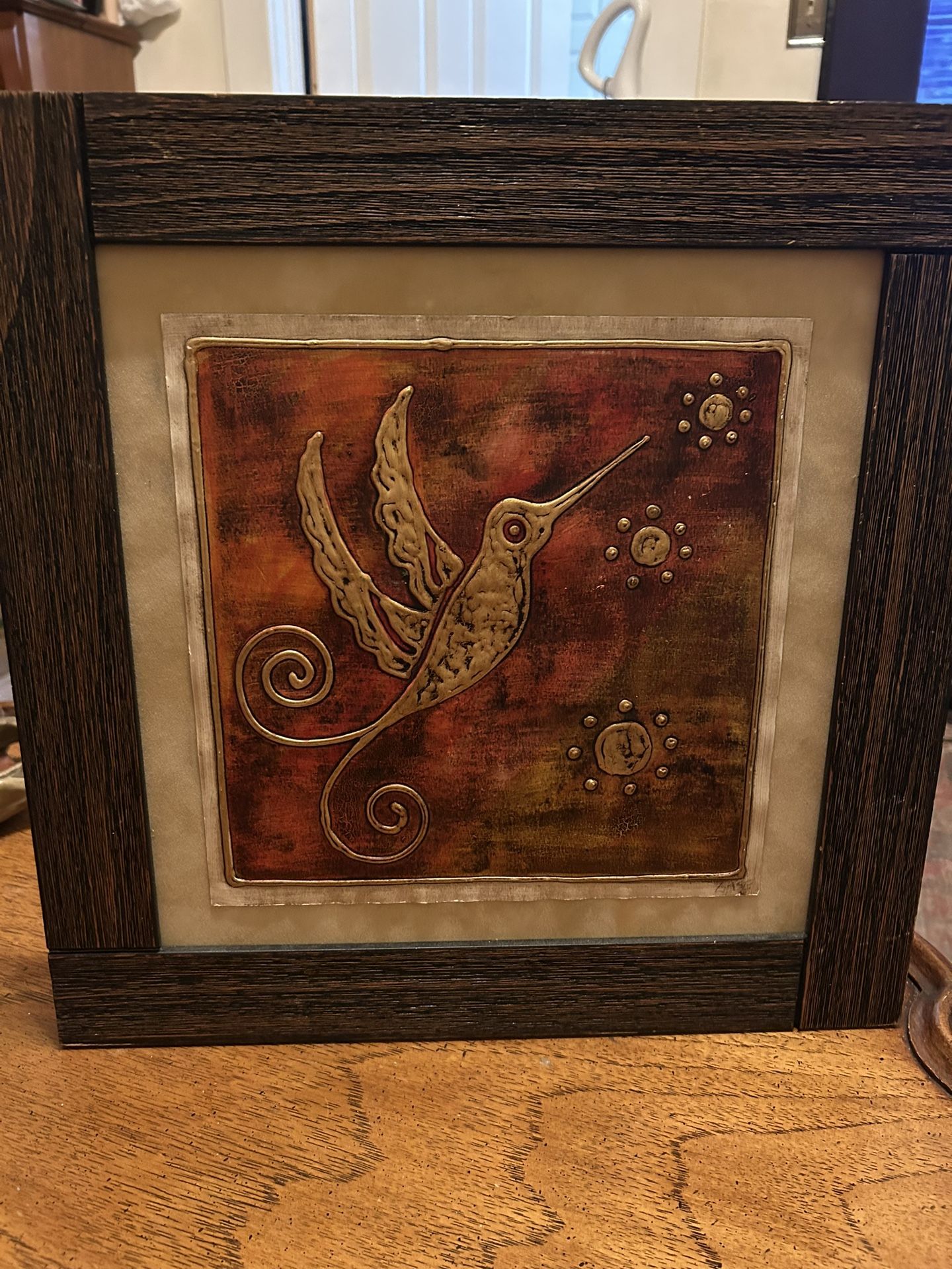 Pretty cosmic; Vintage 1970s Groovy Copper Hummingbird Art;