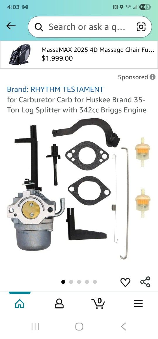 Carburetor For Huskee Log Splitter.