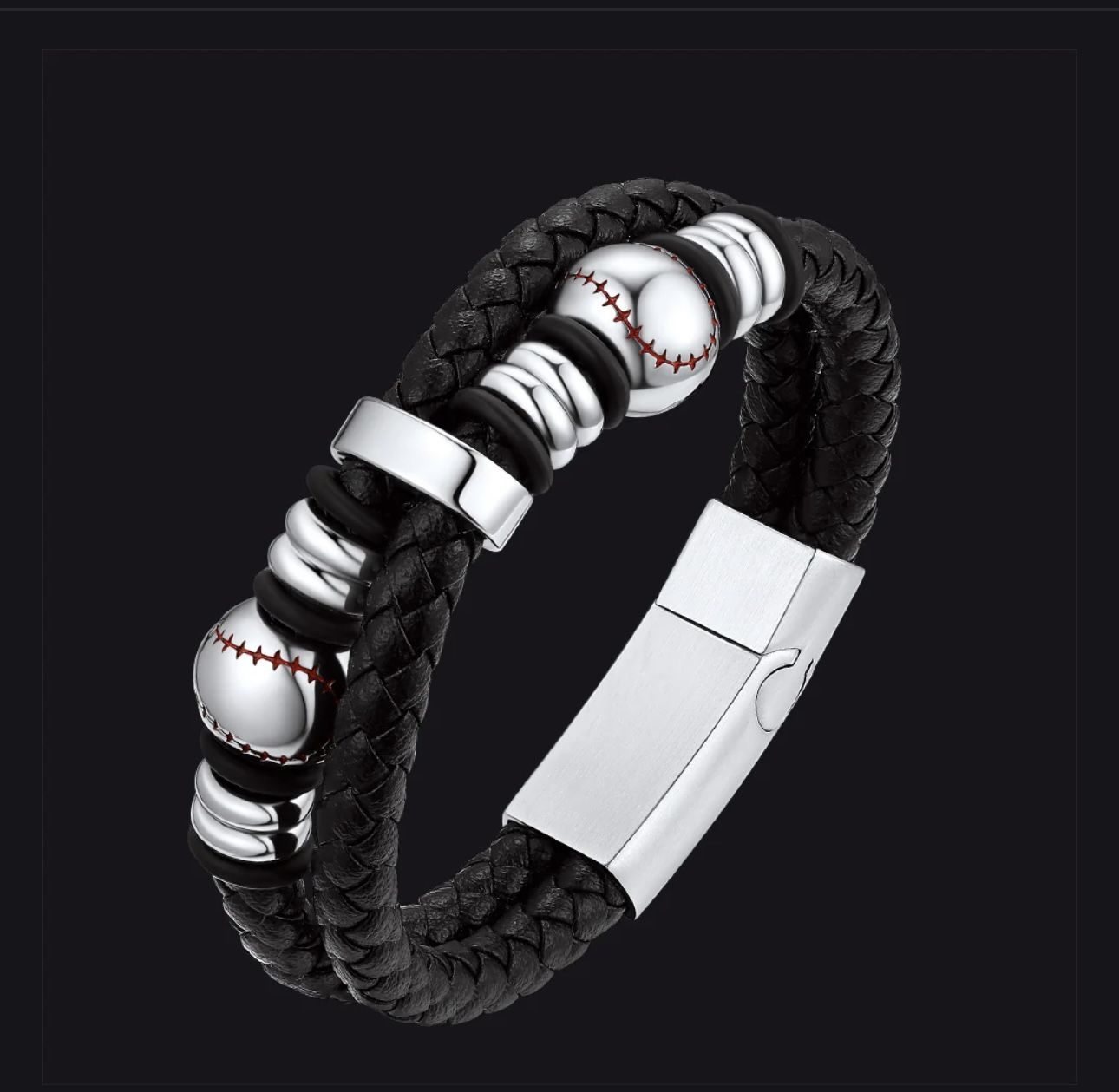 Baseball Leather Cuff Bracelet Braided for Men