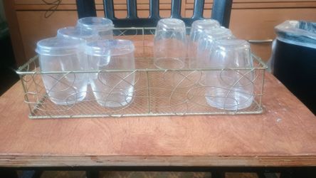 Mid century whiskey /drinking  glasses and Wire Caddy