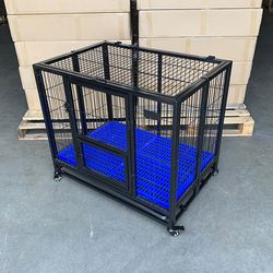 (NEW) $120 Heavy-Duty Dog Cage 37x25x33” Single-Door Folding Crate Kennel with Plastic Floor & Tray 