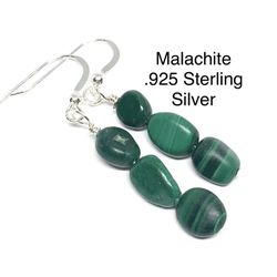 Malachite Genuine Stone .925 Sterling Silver Earrings from Africa