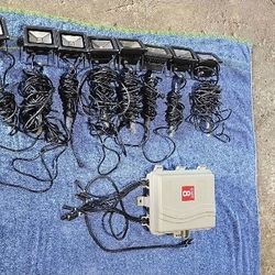 CMB24D controller, and eight 10W Dumb RGB flood, each with a 16' extension cable attached.
