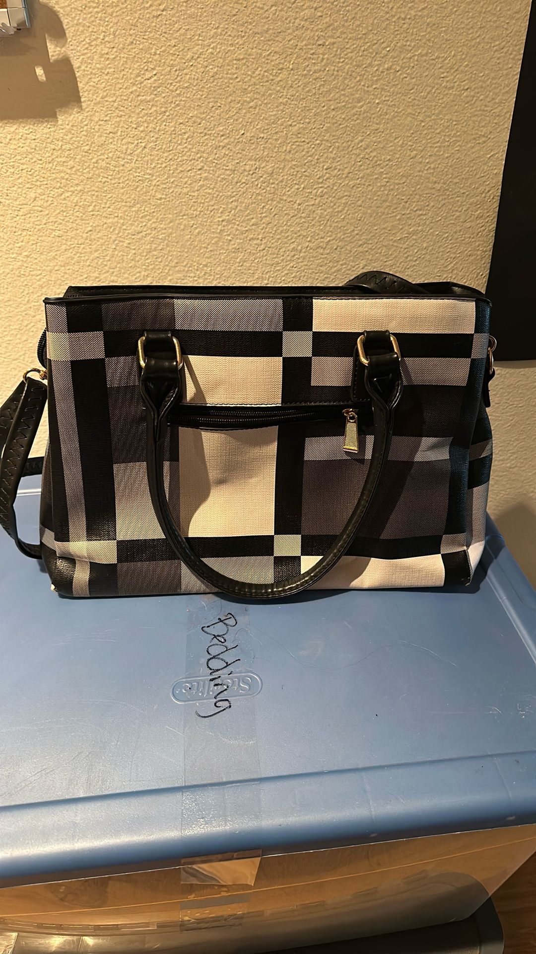 Black/white/gray Checkered Purse