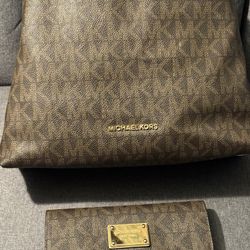 Purple And Brown Monogram Michael Kors Shoulder Bag With Wallet 