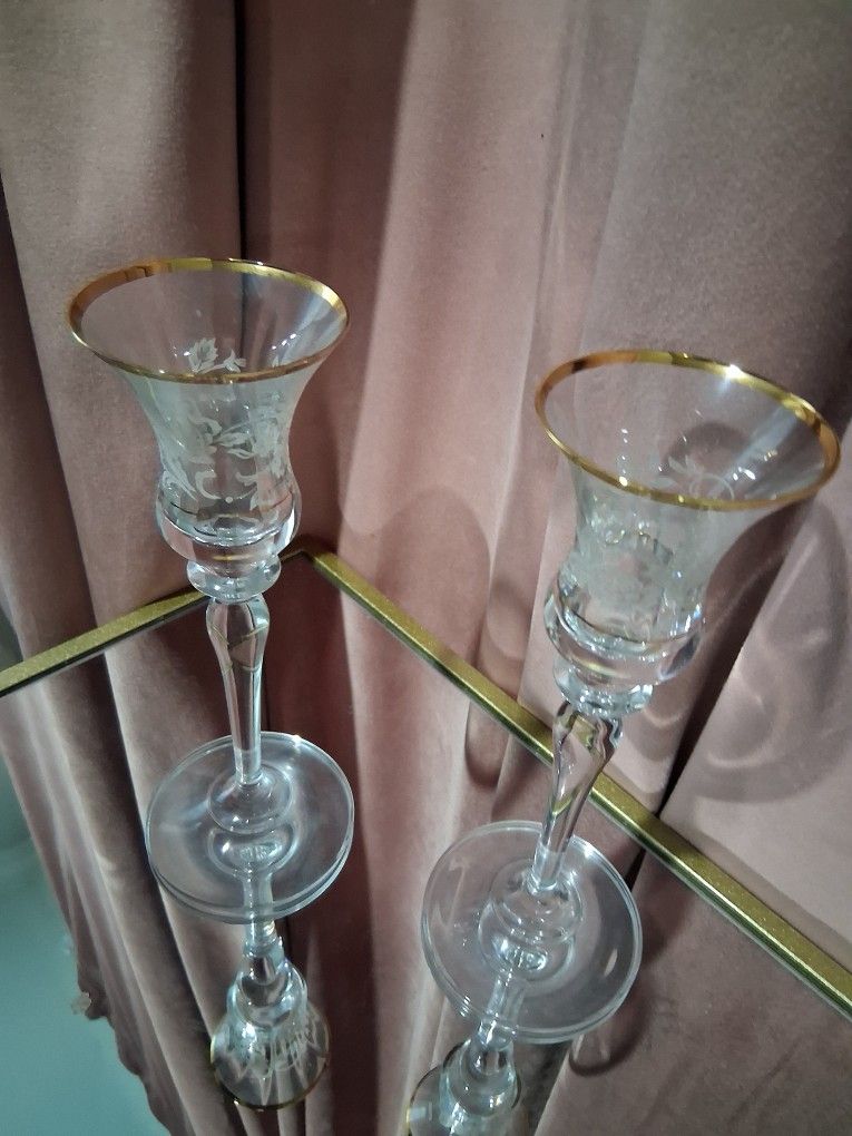 2 Mikasa Antique Lace Crystal Candlestck