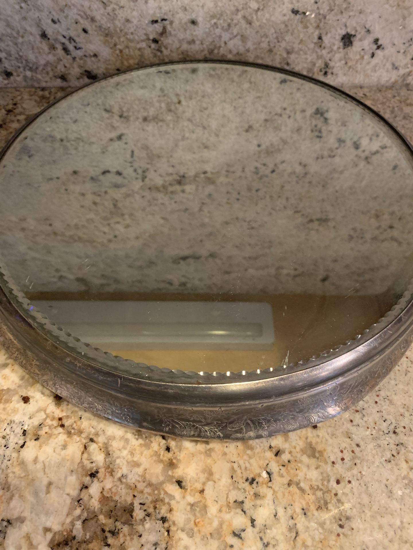 Vintage footed 13 Inch Beveled, Glass Vanity Mirror