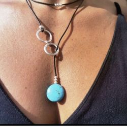 One Piece Retro Round Layered Necklace Turquoise New  