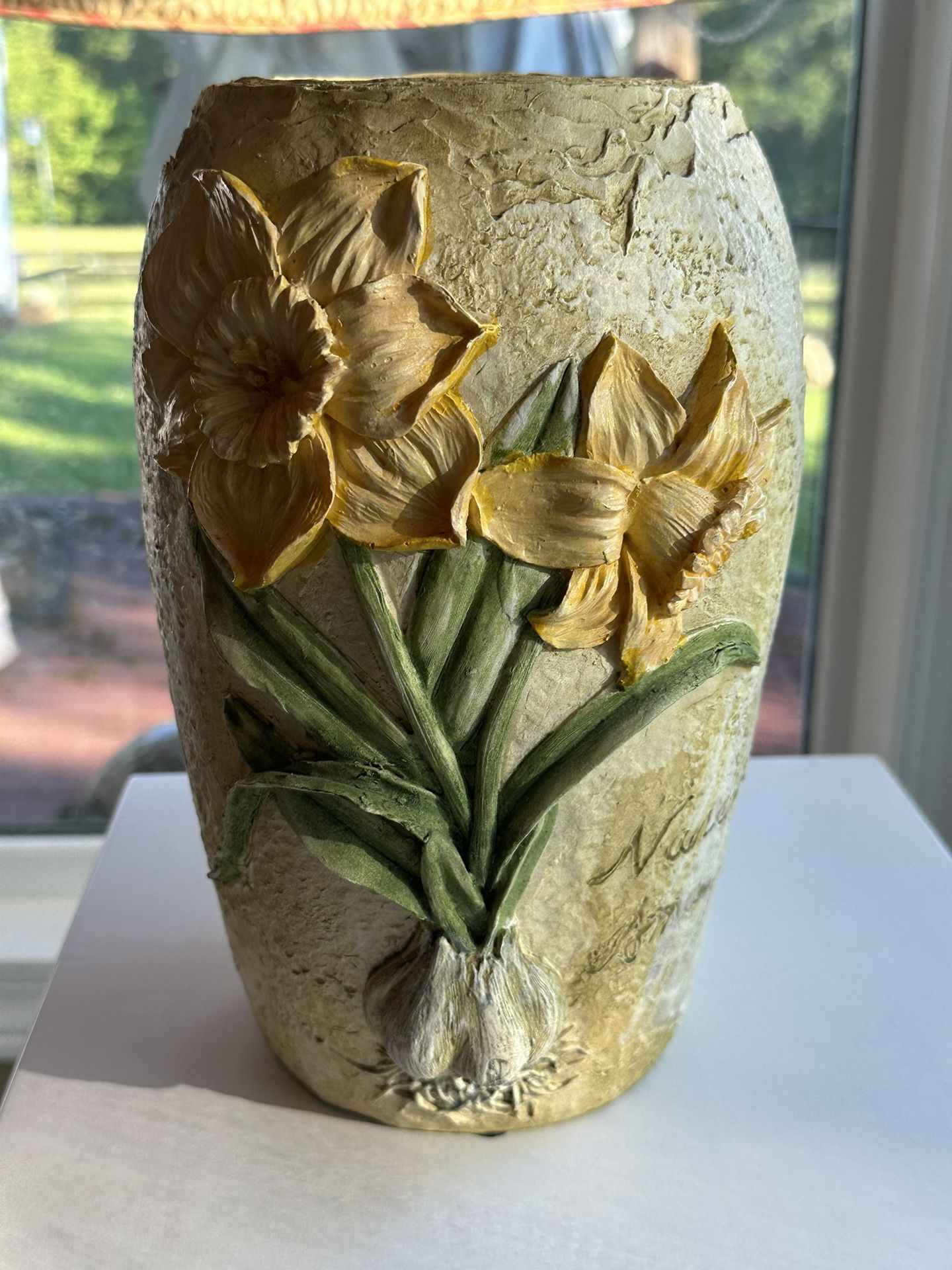 Large Ceramic Vase with resin bottom, Hyacinth Flower Bulbs, 11"H x 6"W