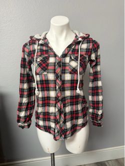 Polly & Esther Plaid Hooded Shirt Small