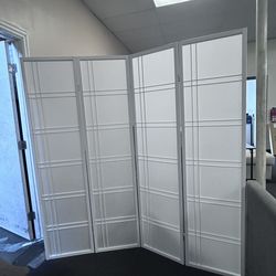 4 Panels Room Divider Folding Privacy Screen White