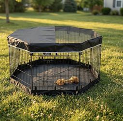 Dog Playpen with Top Cover and Bottom Pad - Metal Foldable Exercise Pen, 8 Panels 30" H x 24" W Indoor Outdoor Pet Fence Puppy Crate Kennel,