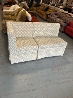 Tan white sectional bench corner chair set (in store)