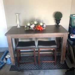 Solid Wood Table And Stools 