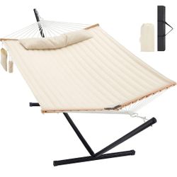 2 Person Hammock with Stand 12FT Heavy Duty Outdoor Patio Double Hammock 480lb