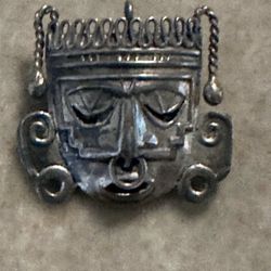 Sterling Silver Vintage Aztec Brooch 