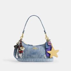 Coach Teri Shoulder Bag In Loved Denim With Charms