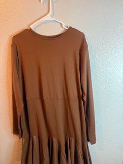 Brown Long Sleeve Ruffle Hem Dress 2XL