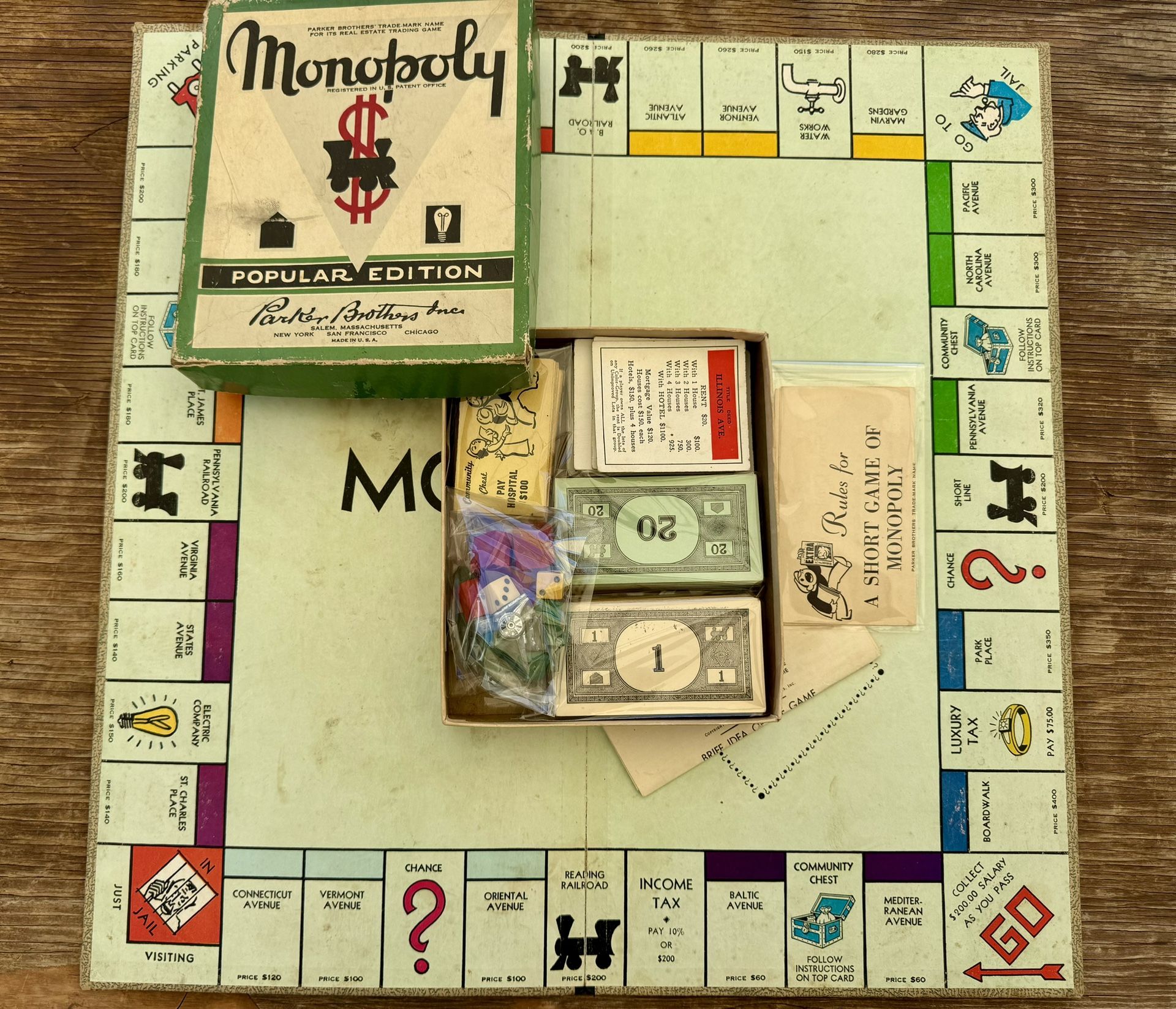 Vintage 1951 Monopoly Popular Edition Board Game Parker Brothers Made In USA