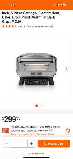 NINJA Artisan OutDoor Pizza Oven, 12 Inch, 5 Pizza Settings, Electric Heat, Bake, Broil, Proof, Warm, in Dark Gray, MO201