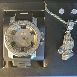 Men’s Luxury Set: Watch + Chain + Earrings + Bracelet (Brand New!)
