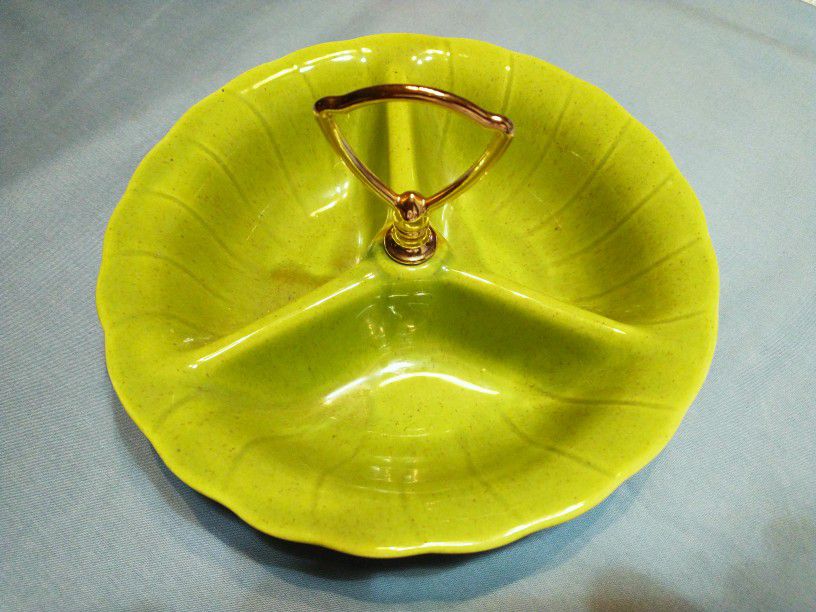 

Candy dish, divided, green 1960’s , Lane Company , Vannuy California, 3000-  

