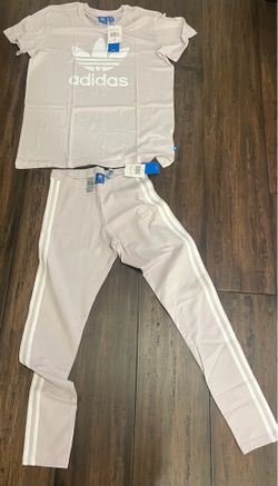 Adidas Women’s Set Trefoil T Shirt + 3 Stripe Leggings Ice Purple Size Small