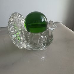vintage Avon clear glass turkey votive candle holder, from 1979 with green ball