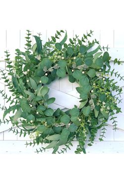 New Spring Wreath 22 Inch Spring Summer Wreaths with Eucalyptus Leaves and Berries Seasons Green Eucalyptus Wreath for Farmhouse Porch Front Door Wall