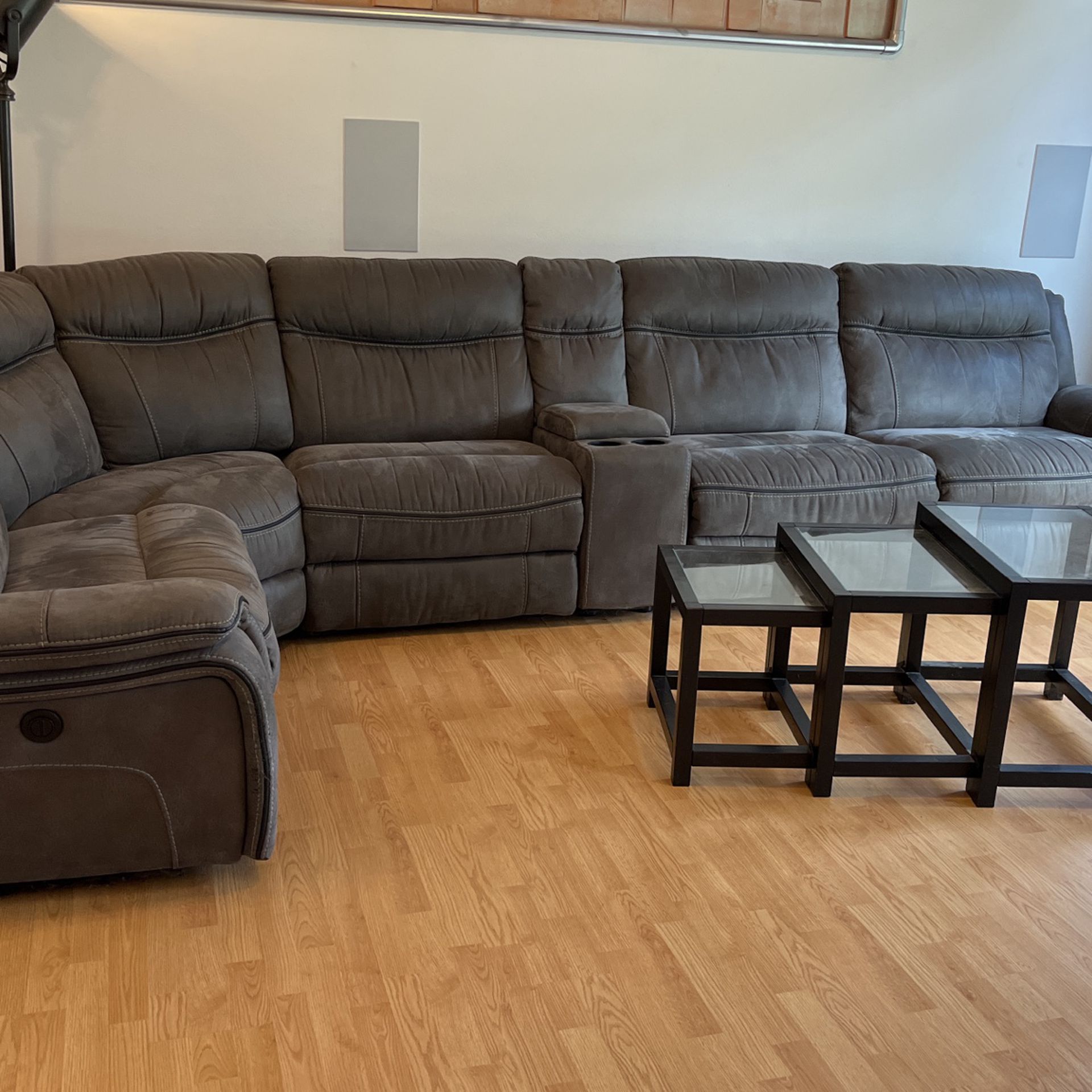 Microsuede Sectional 3 Recliners 2 Electric USB Cupholder