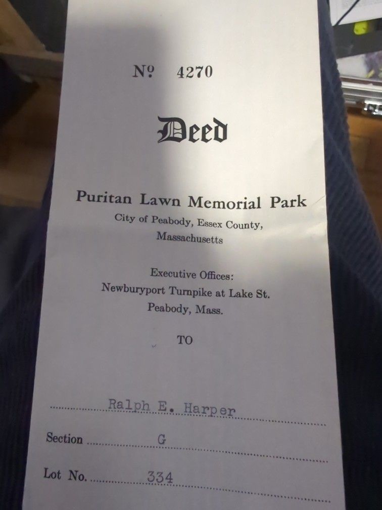Deed To single Burial Plot
